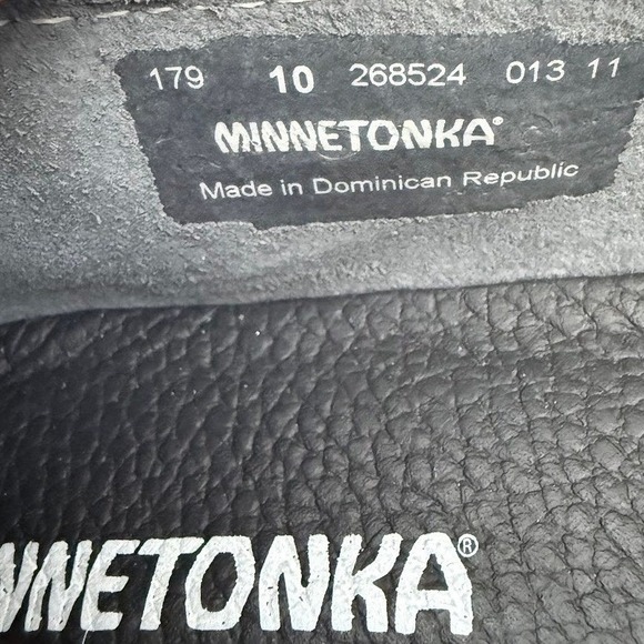 Minnetonka Moccasins dark blue Leather Beaded Bird Fringe Moccasin Shoes Size 10 - Picture 8 of 9